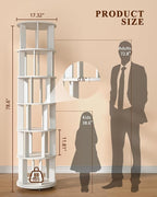 6-Tier Solid Wood Rotating Bookshelf on Wheels, 360° Spinning Book Shelf Tower - Image 2