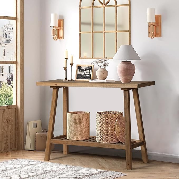 HOKYHOKY Reclaimed Solid Wood Console Table, 43.3" Farmhouse Entryway Table by HOKYHOKY