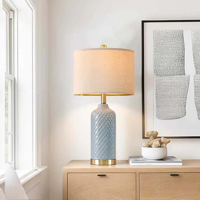 24.25" Modern Ceramic Blue Table Lamps Set of 2 - Image 7
