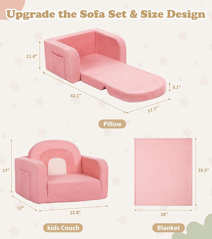 Foryoomi Kids Couch, 2-in-1 Soft Toddler Couch Fold Out - Image 2