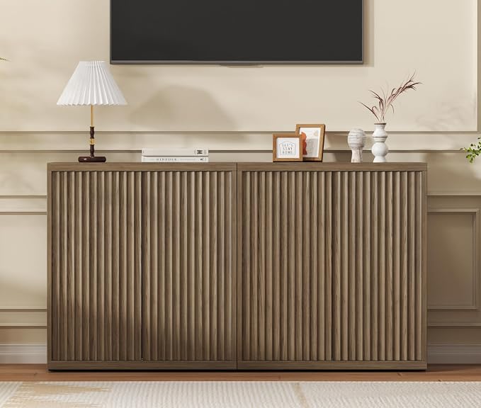 Fluted Sideboard Cabinet with Storage, Mid Century Modern Accent Cabinet by Unknown