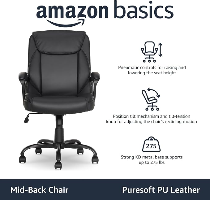 Amazon Basics Classic Puresoft PU Padded Mid-Back Office Desk Chair - Image 4