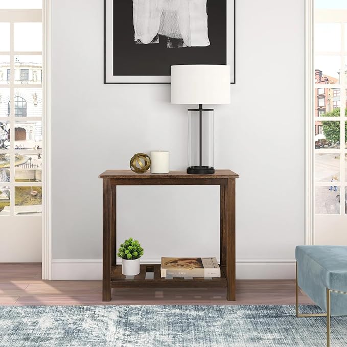 End Side Table with Storage Shelf Rectangle Narrow Nightstand Console Tables - Image 8