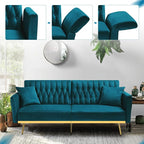 70” Velvet Futon Sofa Bed w/Adjustable Armrests and Backrest, Convertible Futon - Image 5