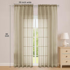Taupe Sheer Curtain 90 Inches Long 2 Panels Set, Solid Filmy Drapes - Image 2