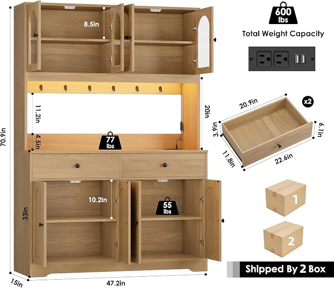 HIFIT 71" LED Kitchen Pantry Cabinet - Image 3
