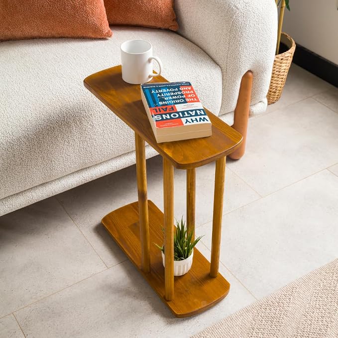 Mid-Century Modern C-Shaped Solid Wood End Table, Side Table by FURNIREM