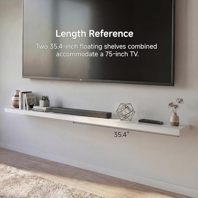 White Floating Shelves Set of 2, 35.43in Wall Mounted Display Ledge Shelves - Image 2