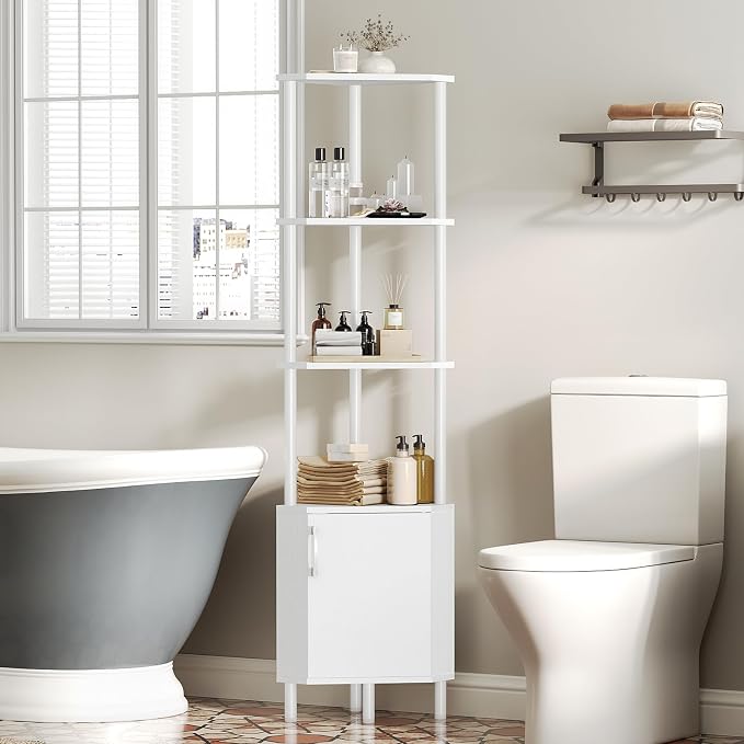 HOOBRO Corner Cabinet with LED Light, Corner Shelf Stand with Storage and Doors - Image 5
