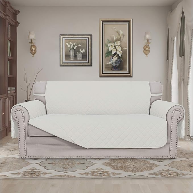 Easy-Going Reversible Couch Cover, 2 Cushion Sofa, Ivory/Ivory | Oversized - Image 2