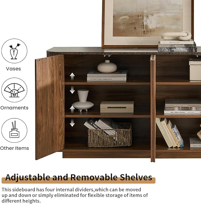 LKTART 64" Buffet Cabinet with Storage, Modern Fluted Accent Sideboard with - Image 7
