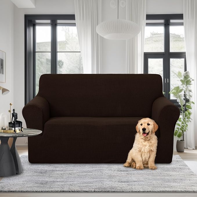 U-NICE HOME Loveseat Cover Stretch Couch Cover Sofa Slipcover, Chocolate | - Image 2