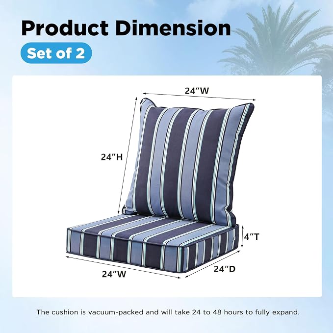 Outdoor Deep Seat & Back Cushion Set, 24 x 24 Inch Water Repellent and Fade - Image 2