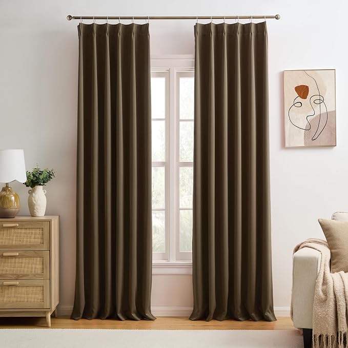 Brown Blackout Curtains 120 Inches Long 10 feet Tall, Extra Long Pinch Pleats by KEQIAOSUOCAI