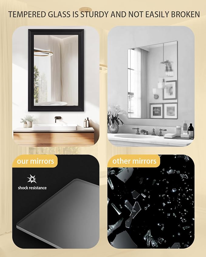 Black Wood Mirror for Bathroom, Rectangle Rustic 24 x 36 inch Vanity Mirror for - Image 5
