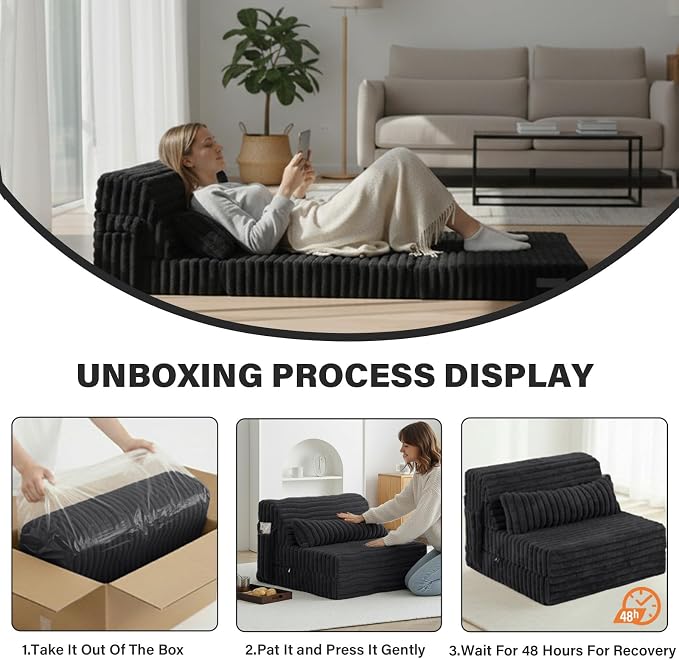 Tiita Folding Sofa Bed Single Size, Convertible Sleeper Chair Mattress - Image 9