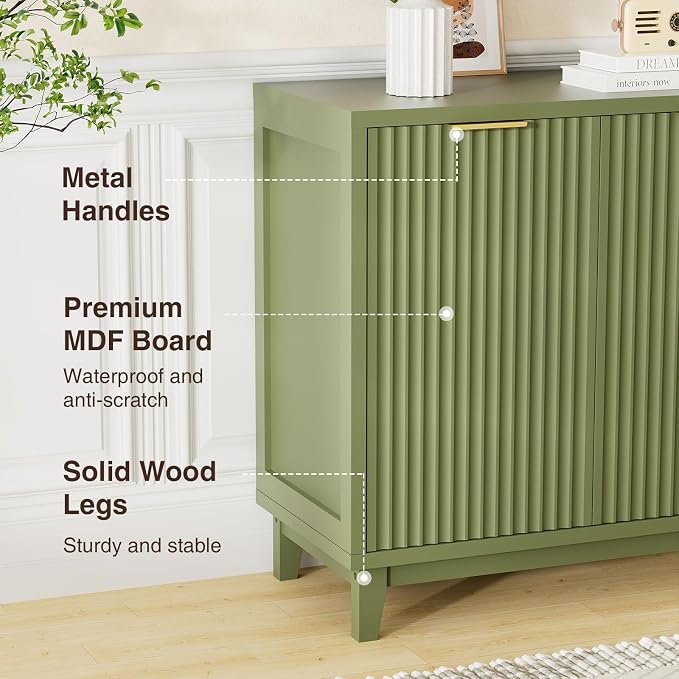 Fluted Cabinet with Storage, 2 Doors Sideboard Buffet, Mid Century Modern - Image 6