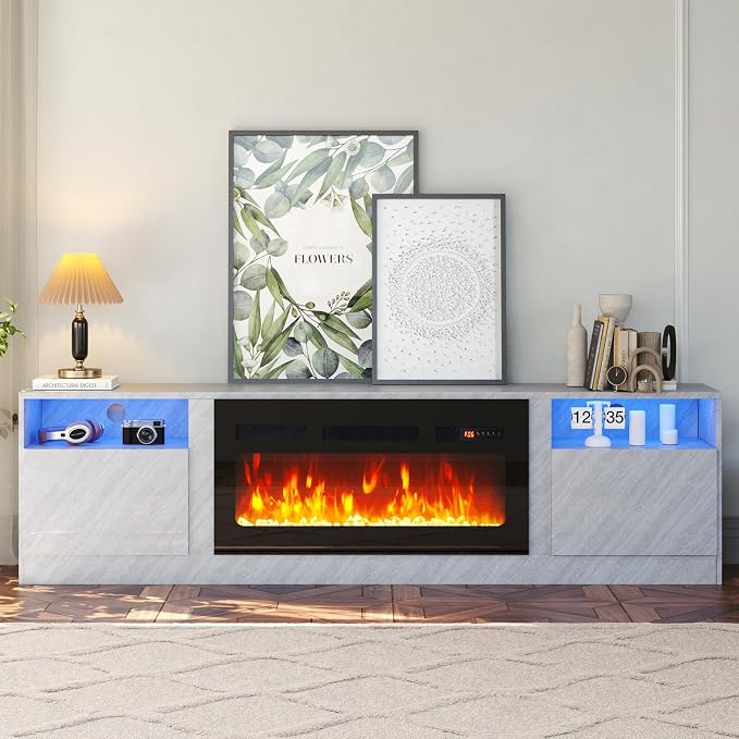 oneinmil 80” TV Stand with 36” Electric Fireplace, Large Modern Media - Image 7