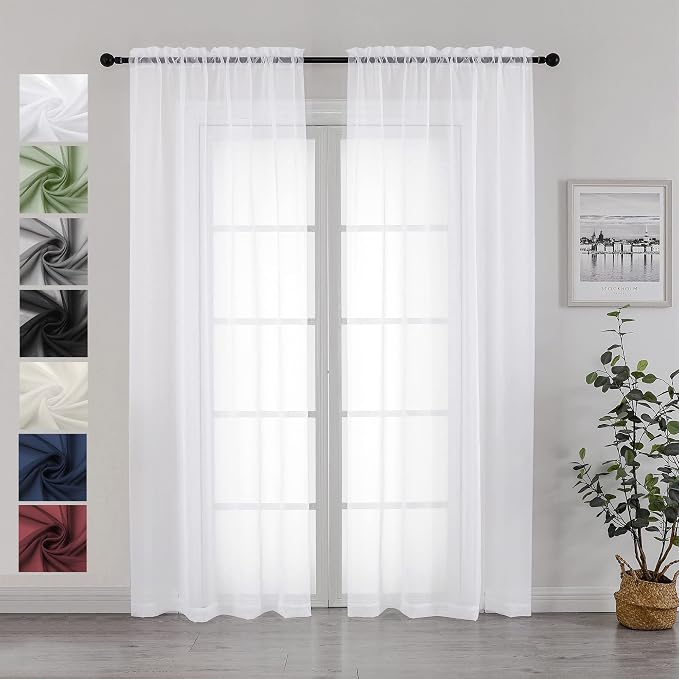 Chyhomenyc White Sheer Curtains 84 Inches Long 2 Panels | Light Filtering by Chyhomenyc