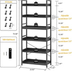 HCHQHS 6 Tier Bookshelf, Adjustable Industrial Bookcase, Vertical Tall Book - Image 3
