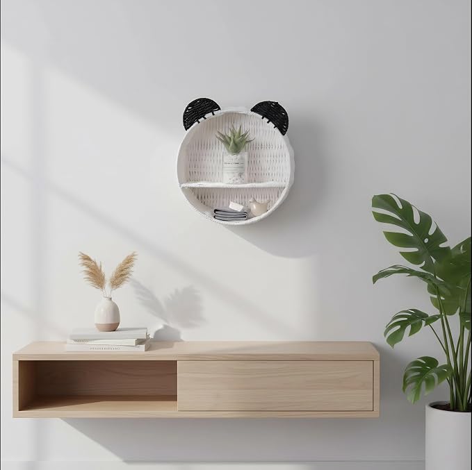 Panda Nursery Decor Wall Shelf, Handwoven Wicker Nursery Shelves - Image 4