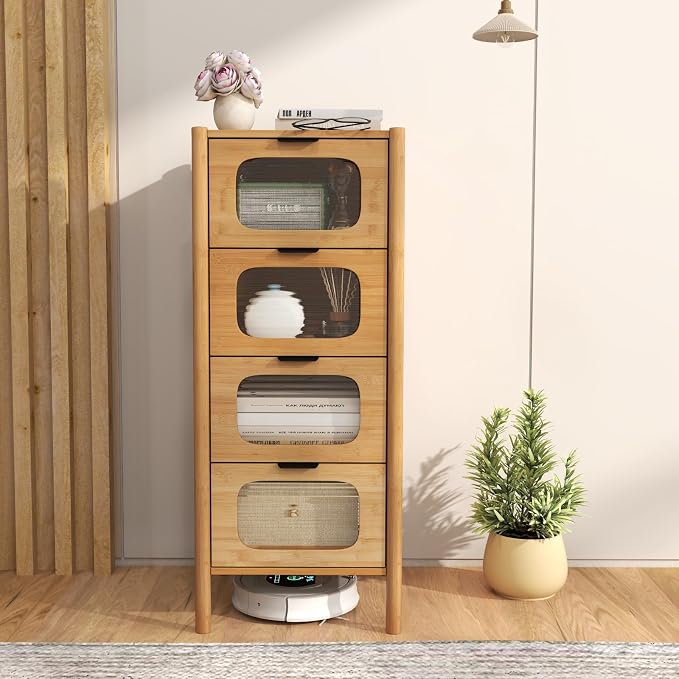Giantex 4 Drawer Storage Cabinet, Bamboo Storage Organizer - Image 8
