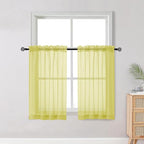 Short Lemon Sheer Curtains 36 Inch Length 2 Panels Set, Kitchen Tiers Curtains by OWENIE