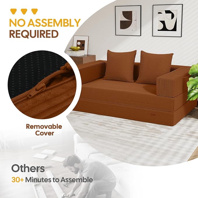COMAX Futon Sofa Bed, 4‑in‑1 Convertible Sofa Bed, Folding Boneless Couches - Image 7
