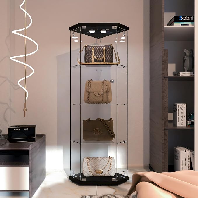 LFT HUIMEI2Y Glass Display Corner Cabinet 4-Shelf, Curio Cabinets Fast by LFTHUIMEI2Y