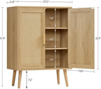 Iwell Storage Cabinet with 2 Shelves, Rattan Cabinet with 2 Doors, Sideboard - Image 3