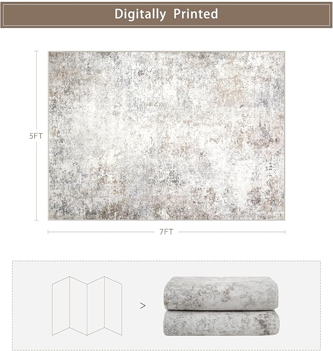 Beige Grey Washable Rugs 5x7 Area Rugs - Image 2