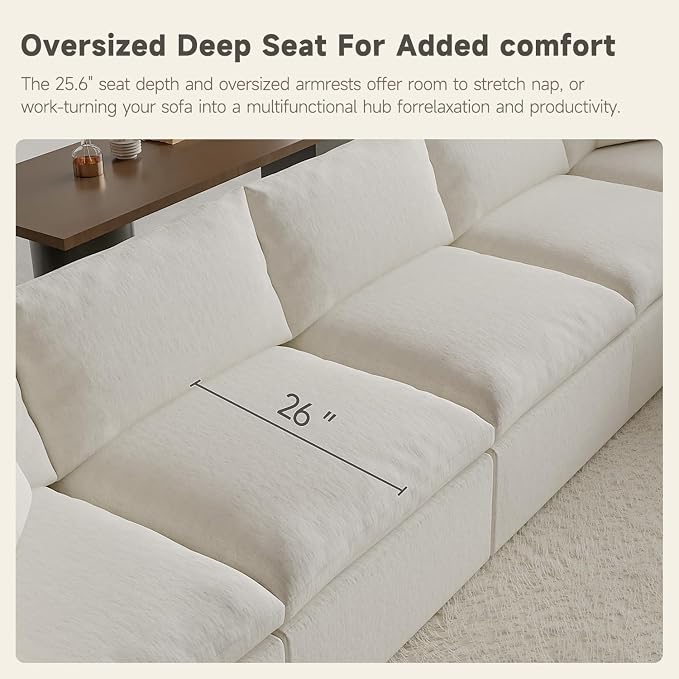 130" Oversized Boneless Cloud Couch, Modular Sectional Couches - Image 7
