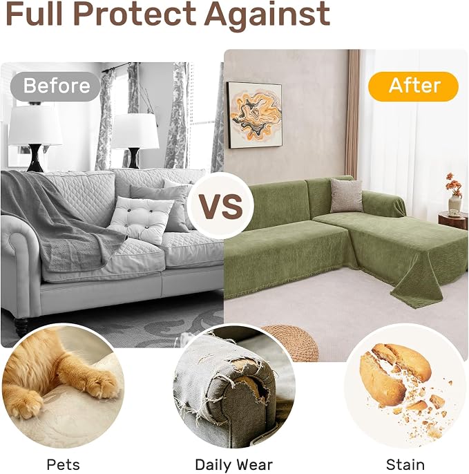 2 Pieces Sectional Couch Covers L Shaped Cover XL Green | Thick Washable Fabric - Image 4