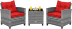 COSTWAY 3PCS Patio Furniture Set, PE Rattan Wicker Sofa w/Washable Cushion and by COSTWAY