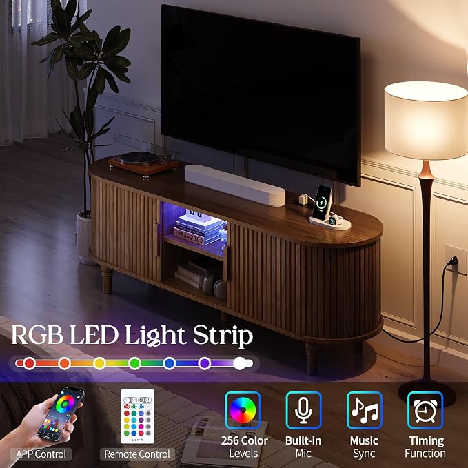 TV Console with Power Outlet-55 Entertainment Center with Sliding Tambour Door - Image 4