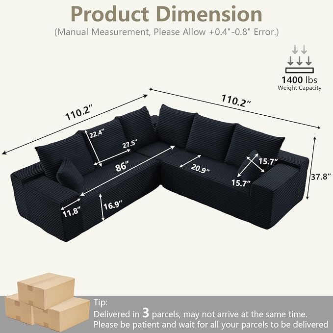 Sectional Cloud Couch for Living Room, Modular Floor Deep-Seat Sofa, Big Comfy - Image 2