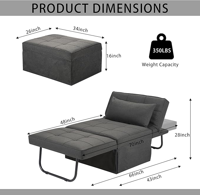 BIGSYY Sofa Bed, Dark Grey - Image 2