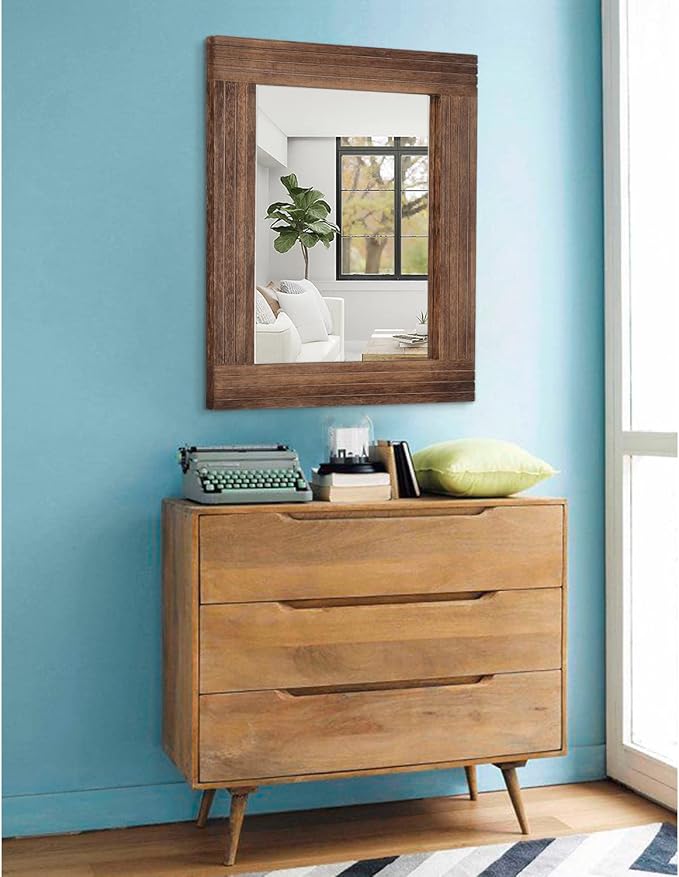 Wood Mirror Rectangular Framed Rustic Vintage Mirrors Decor Farmhouse Bedroom - Image 4