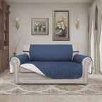Easy-Going Reversible Couch Cover, 2 Cushion Sofa, Dark Blue/Ivory | Loveseat - Image 2