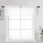 White Sheer Curtains for Kitchen Valance Set of 2, Small Short Modern Rod by OWENIE