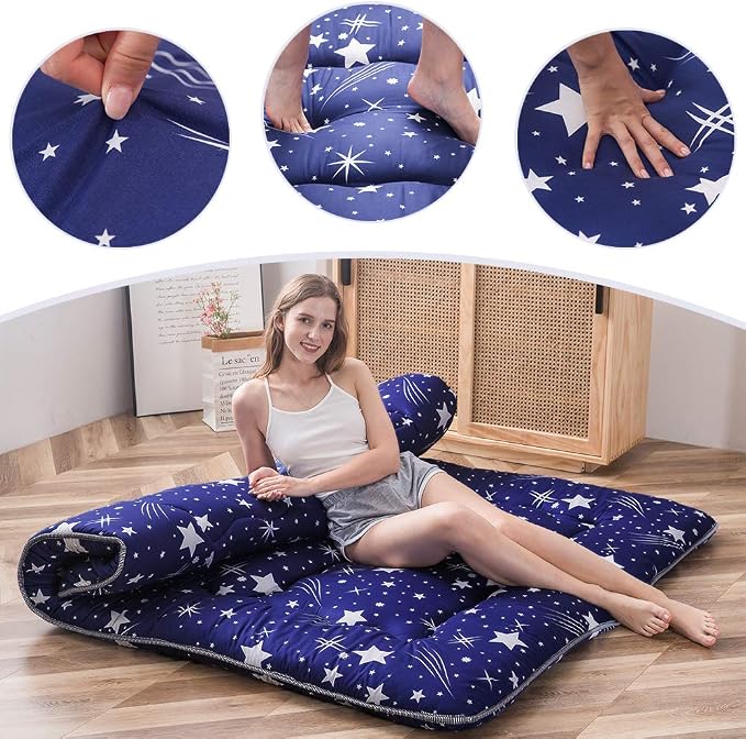 MAXYOYO Navy Starry Sky Japanese Floor Futon Mattress, Tatami Floor Mat - Image 5