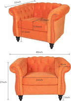 ORRD 3 Piece Living Room Set, Velvet Chesterfield Sofa Loveseat Couch Chair - Image 2