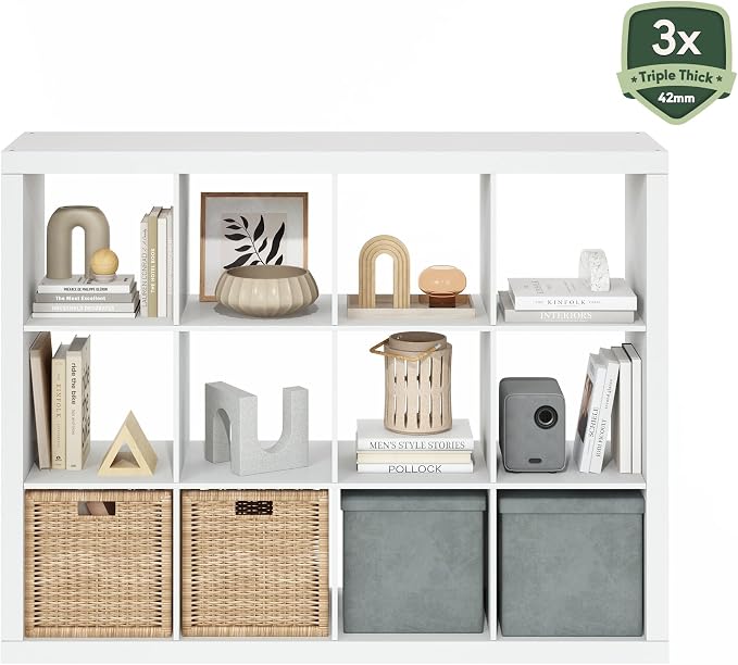 Furinno Cubicle Book Shelf, 12-Cube Bookshelf, Triple Thick Frame Cube Storage - Image 5