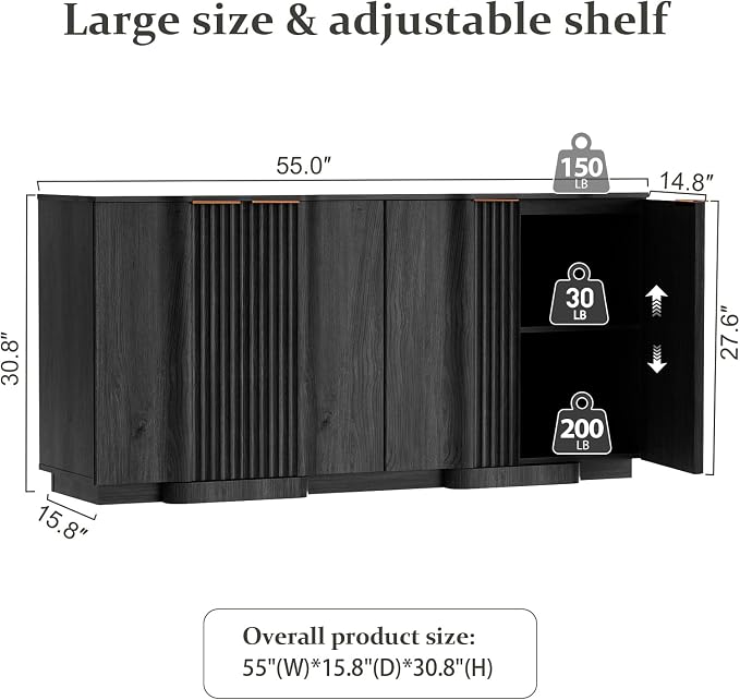 Brafab Buffet Cabinet, Wood Fluted Credenza - Image 2