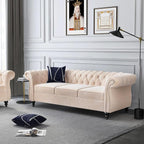 Mid-Century 3 Seater Sofa, Velvet Couch - Image 8