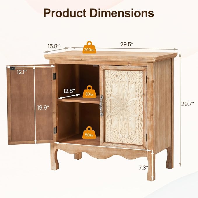 RoyalCraft Sideboard Buffet Kitchen Storage Cabinet, Solid Wood Credenza Accent - Image 2