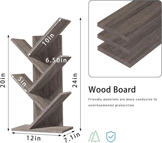SHEEPAM 5 Tier Tree Book Shelf, Small Desktop Bookshelf - Image 3