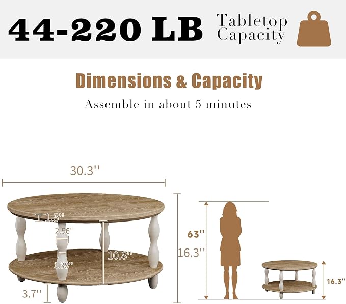 karlott Farmhouse Coffee Table, 30.3" Round Coffee Tables - Image 2