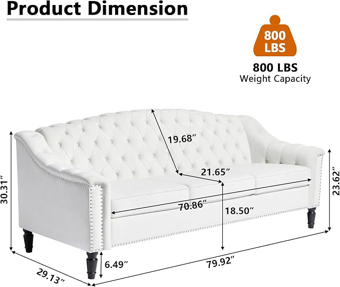 LEVNARY Mid-Century Modern Velvet Sofa, Chesterfield Couch Sleeper Settee - Image 2