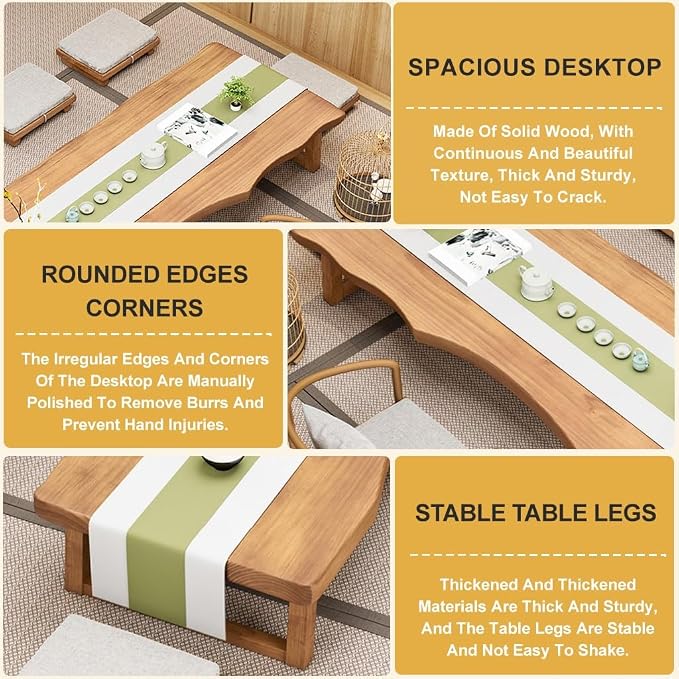 Japanese Floor Table -Vintage Solid Wood Tatami Table, Low Rectangular Tea Table - Image 6